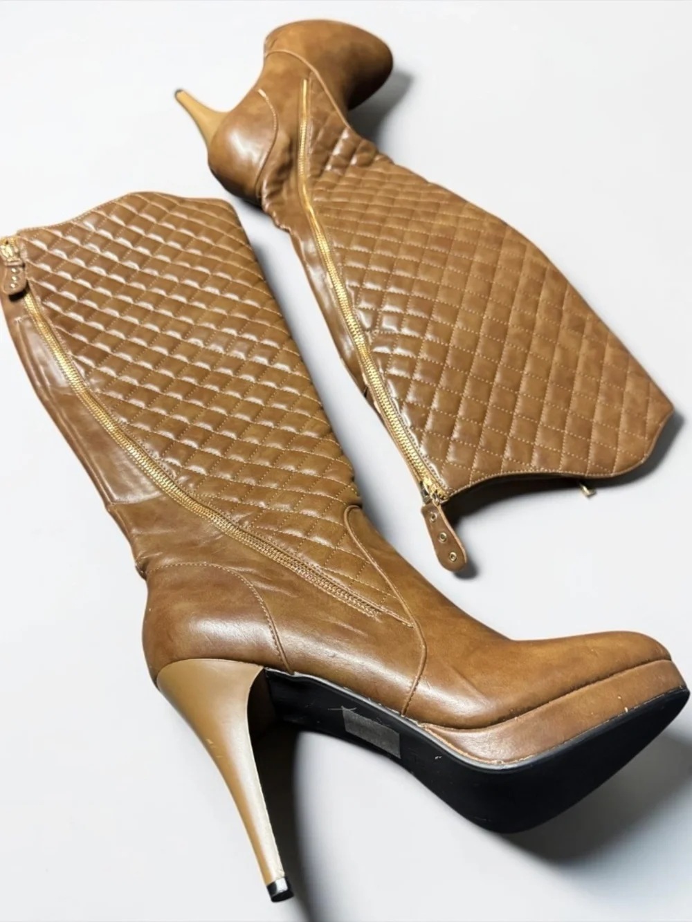Reneeze Brown Quilted Over The Knee Heeled Boots Size 9